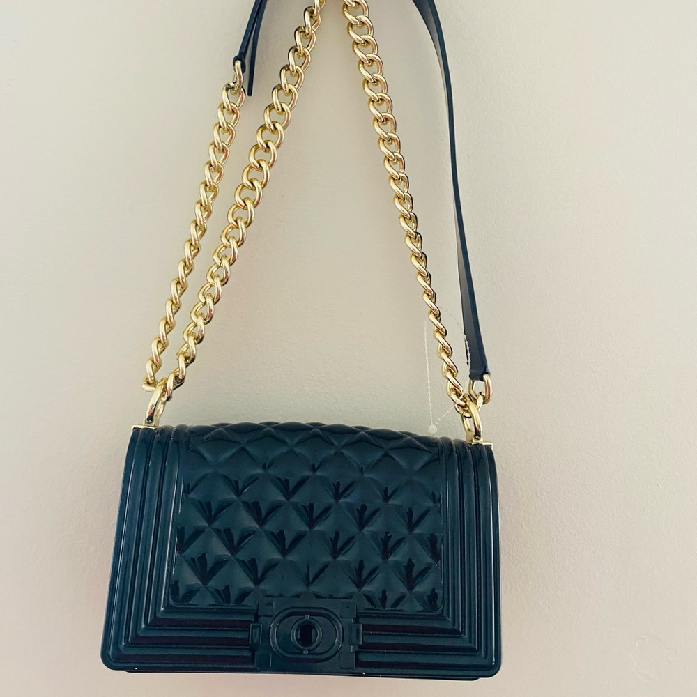 Jelly ToyBoy Quilted Black Crossbody Bag with Gold Chain